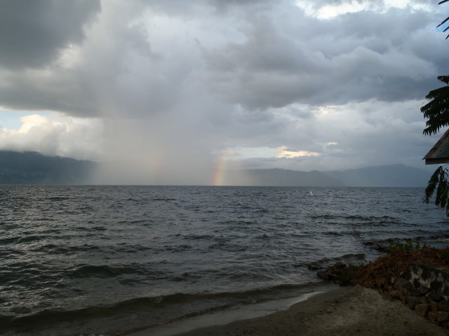 rainbow on the lake - we stayed dry