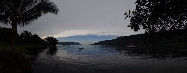 lake view panorama, on Samosia isle, Danau Toba, Sumatra