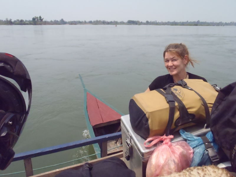 the \"ferry\" is packed with our bike our gears and us, to Don Dhet, Four Thousand Islands